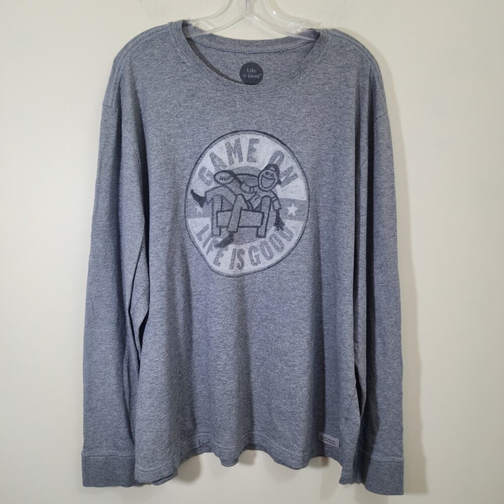 Life is good Game on football classic fit long sleeve graphic tshirt men size XL